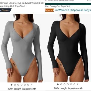 Qinsen V Neck Bodysuit NWT XS set (Black & Dark Grey)